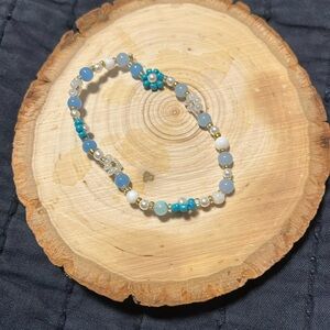 Blue Flower and Pearl Bracelet